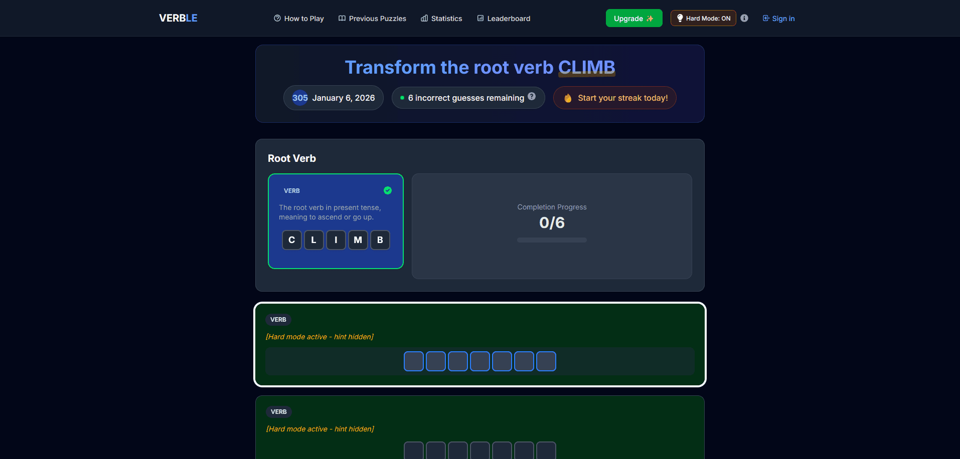 Verble - Daily Verb Transformation Puzzle Game